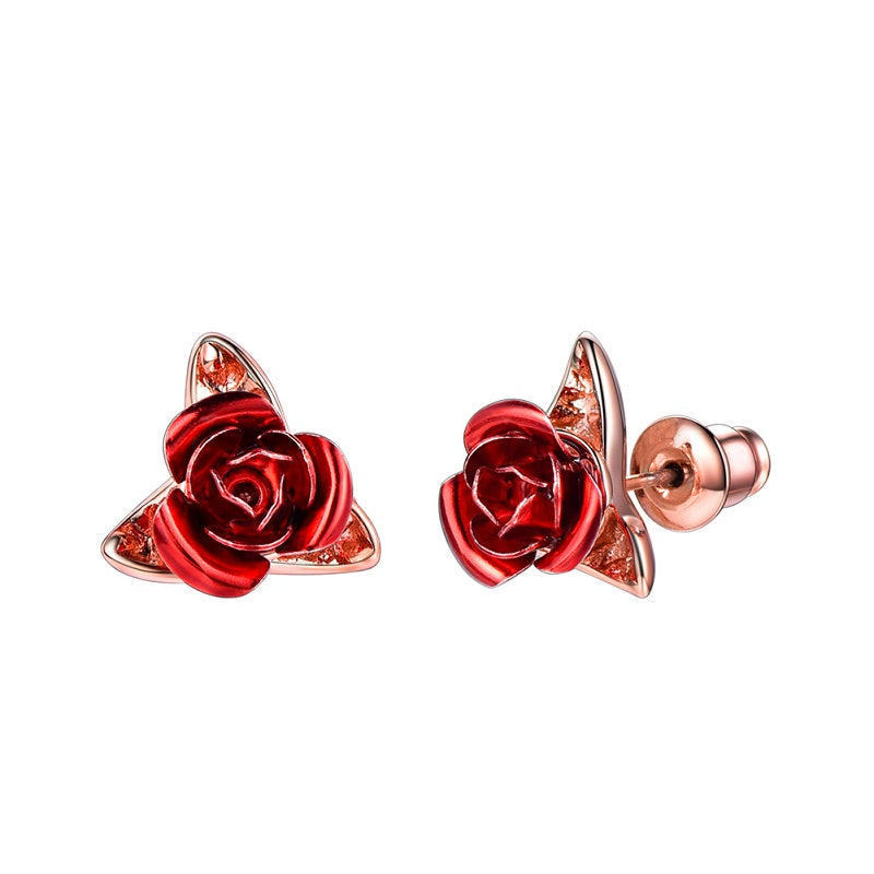 Color: Rose gold - Rose Earrings 925 Silver Pin Earrings