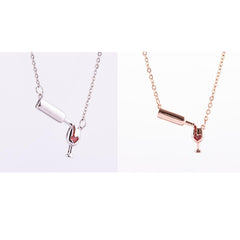Color: 1 Rose Gold+1 Silvery - Wine Bottle Cup Pendant Necklace For Women Girls Wine Glass Necklace Love Cheers Chain Necklace Red Enamel Heart Necklace Christmas Birthday Jewelry Gifts For Wine Lovers