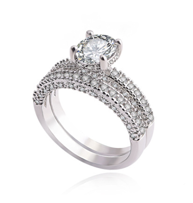 Color: Silver 3style, Size: 8th - Zircon full diamond ring ring Rose gold plated engagement ring strip or tail ring