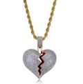 Color: Two colors - Broken Heart Broken Heart Men and Women Couple Pendant Full Zircon Hip Hop Necklace