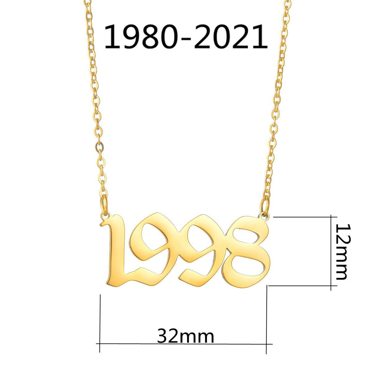 Color: Gold, style: 2009. - Fashion Year Birthday Number Stainless Steel Necklace