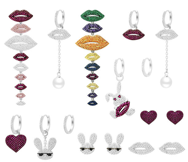 Style: 2 style - Temperament Yao chen''s lips, ears, nails, tides, playful red lips, rabbit earrings, pure silver, Korean net red personality