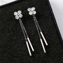 Color: 20, purity: 925 silver needle - 925 silver needle temperament flower long tassel earrings snowflake geometric zircon earrings