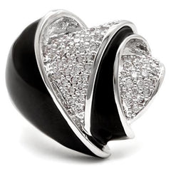 1W105 - Rhodium Brass Ring with AAA Grade CZ  in Clear