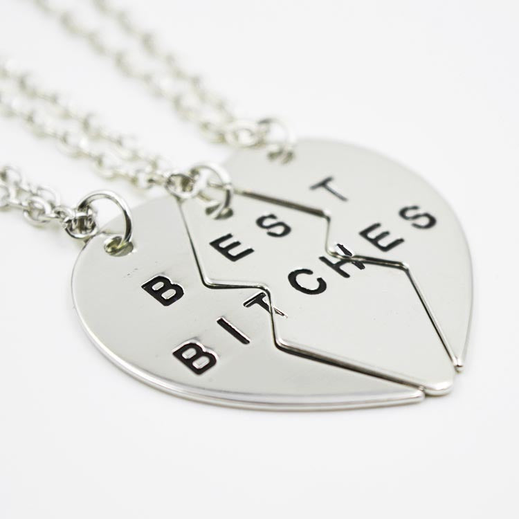Color: Silver - Love broken splicing Pendant Best Bitches love necklace