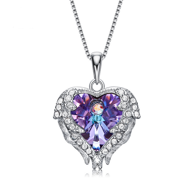 Color: Blue - Elements Crystal S925 Sterling Silver Angel Necklace