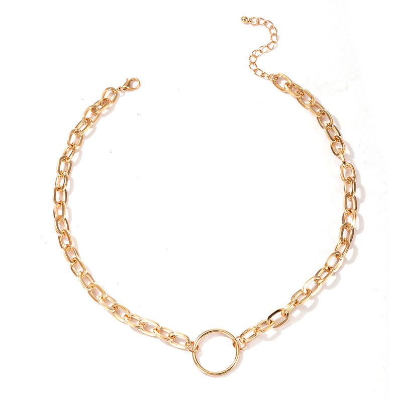 Color: Thin chain - Thin And Thick Chain With Diamond Circle Hollow Necklace