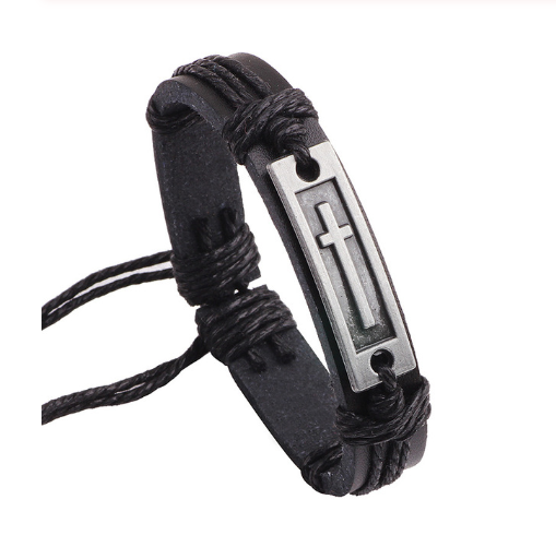 Color: Black plus - Religious Jewelry Christian I Love Jesus Alloy Leather Bracelet Wholesale Bracelet