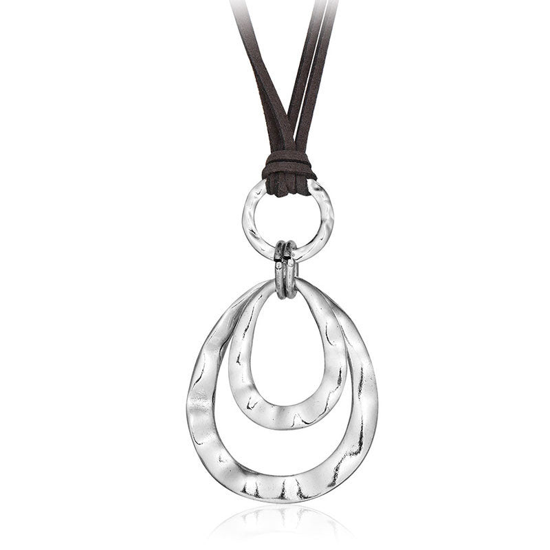 Geometric Irregular Alloy Pendant Leather Cord Necklace