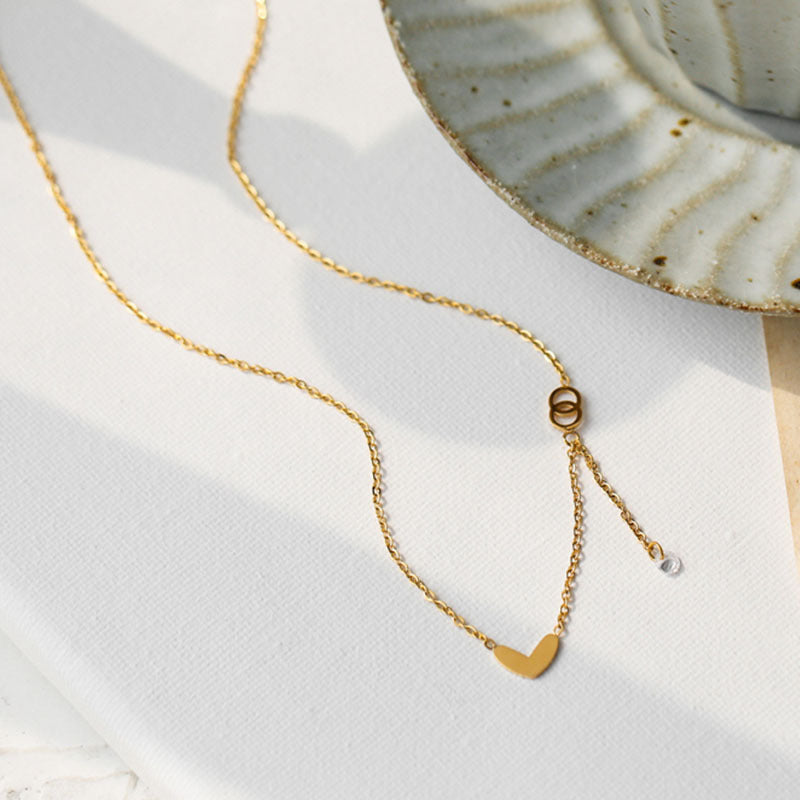 Korean Temperament Love Zircon Tassel Titanium Steel Necklace Female Student Necklace