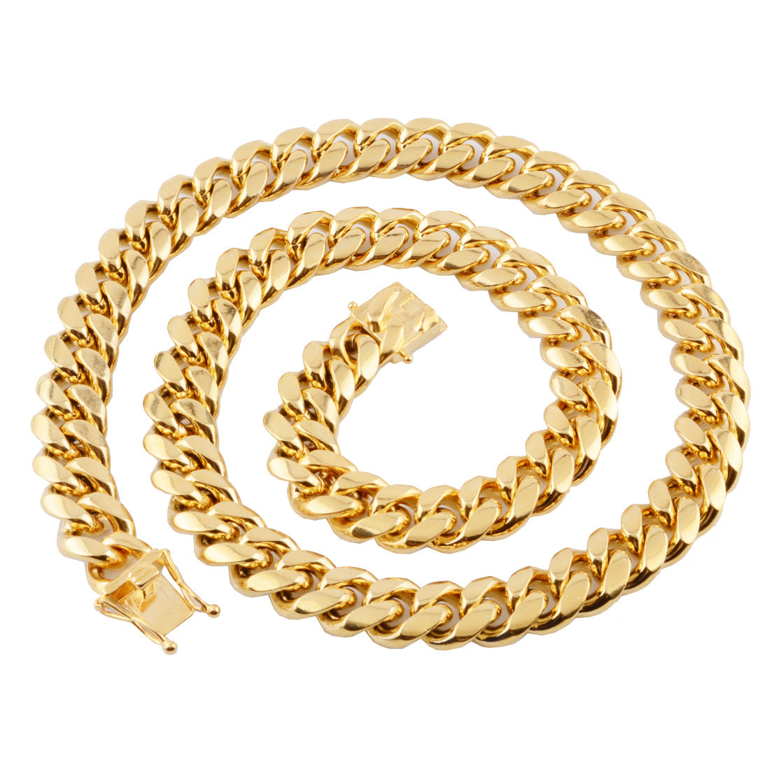 Color: 18 mm 18 inch (46 cm) - Hot Stainless Steel Link Gold Miami Cuban Border Chain Men Women Jewelry Necklace Or Gift Bracelet Xams