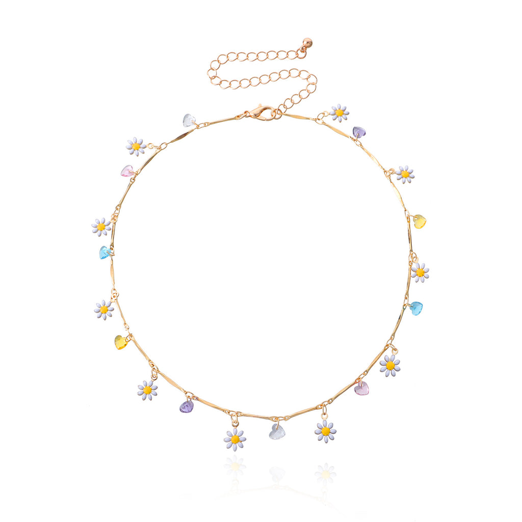 Colorful Gemstone Straight Tube Chain Necklace Women's Simple Temperament Painted Drip Glaze Flower Necklace