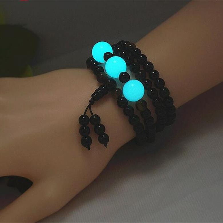 Color: C - Obsidian Korean version of the luminous bracelet personality student tide men and women models couple beads bracelet