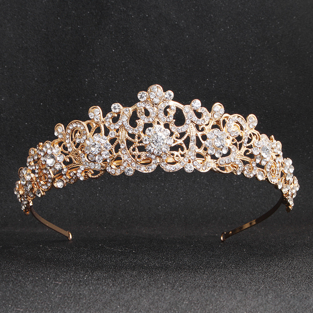 Color: Gold, Style: 1style - European and American Retro Bridal Crown Diamond Headband