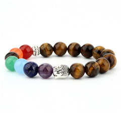 Color: Tiger eye - 6mm natural stone green Dongling red agate yoga chakra bracelet Buddha head energy volcanic stone bead string bracelet