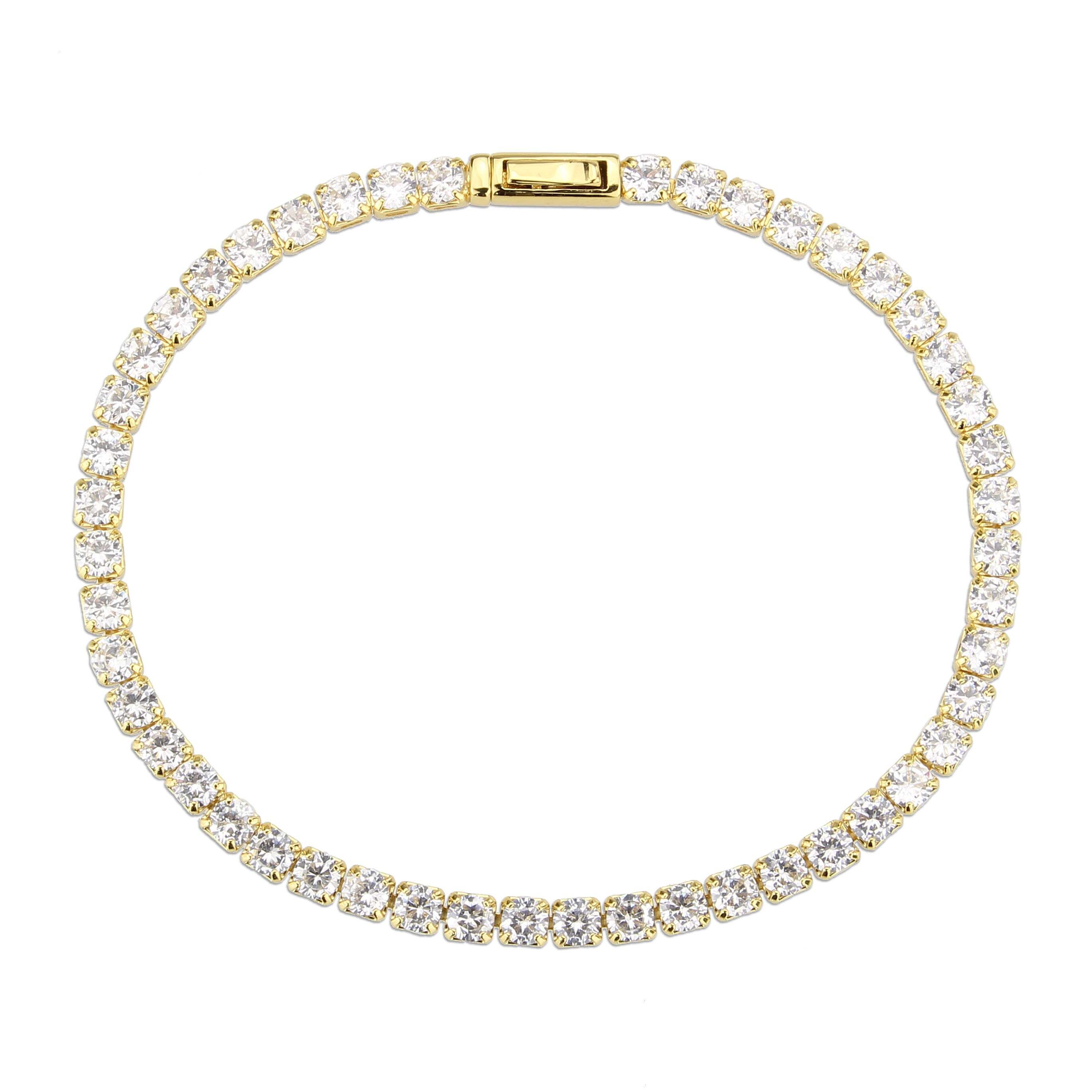 3W1692 - Gold Brass Bracelet with AAA Grade CZ in Clear