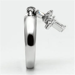 3W283 - Rhodium Brass Ring with AAA Grade CZ  in Clear