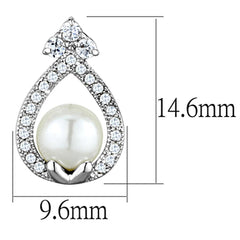 3W665 - Rhodium Brass Earrings with Synthetic Pearl in White