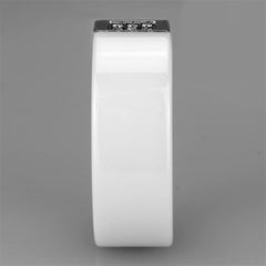 3W952 - High polished (no plating) Stainless Steel Ring with Ceramic  in White