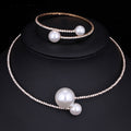 Color: Gold, style: 2 pieces - The bride wedding accessories crystal pearl diamond drill collar Necklace Bracelet Adjustable two piece suit