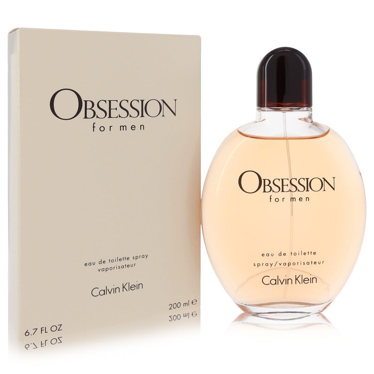 Calvin Klein Obsession for men perfume bottle and packaging on a white background