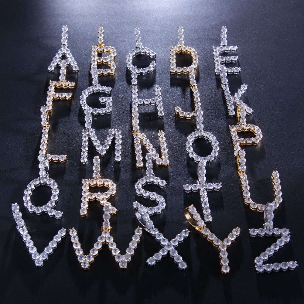 Color: Gold, Style: B-18in, Size:  - Hip Hop Men and Women Simple Zircon Letter Pendant 26 Letter Necklace Free Combination BlingBlingLetters