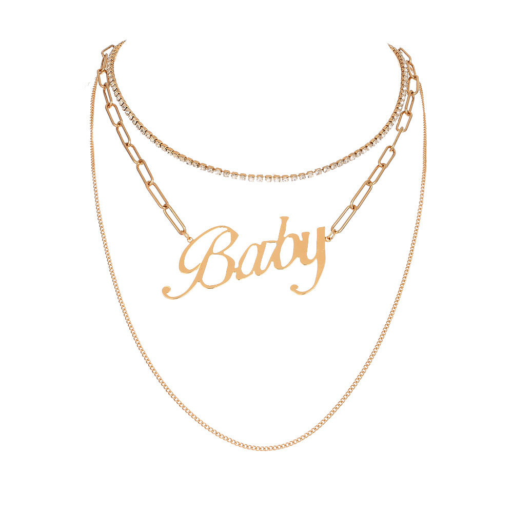 Fashion Metal Letter BABY Multilayer Necklace