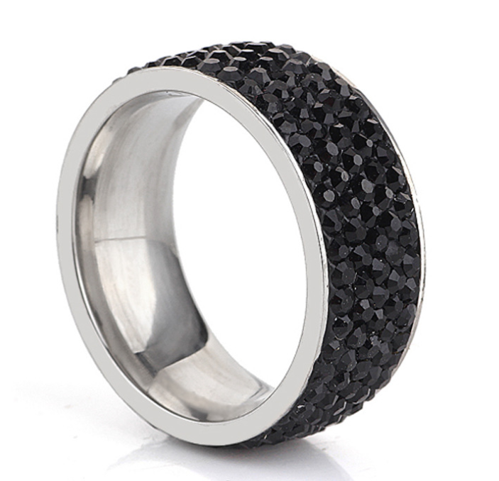 Color: Black, Size: Us9 - Five rows of stainless steel rings