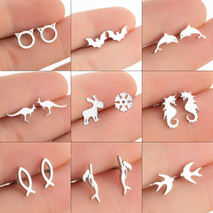 Color: Steel color H - New Style Earrings Stainless Steel Plating Simple Cat Dolphin