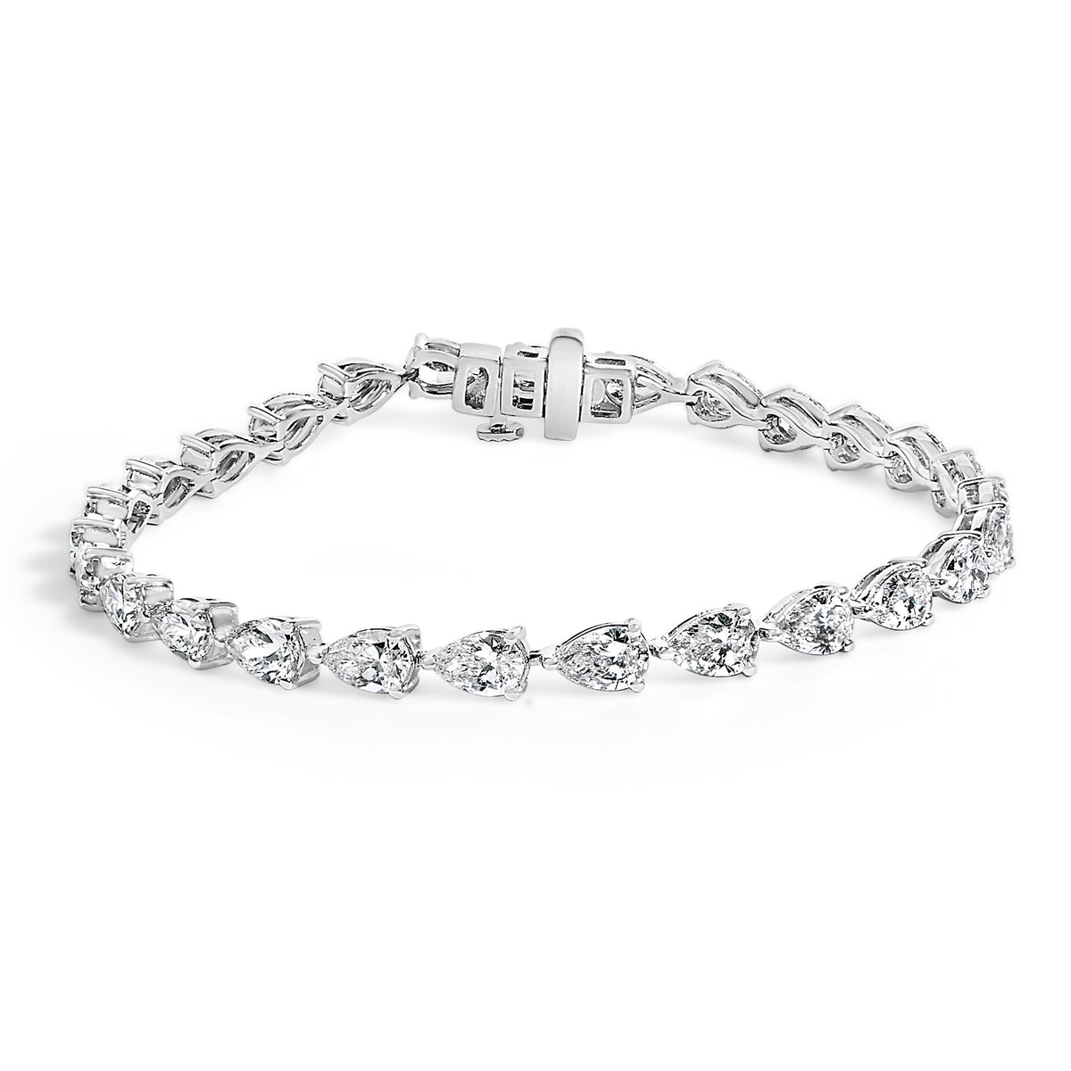 Silver bracelet with clear gemstones on a white background