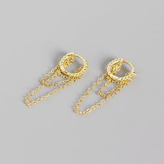 Multi-layer Chain Earrings With Geometric Round Beads And Tassels