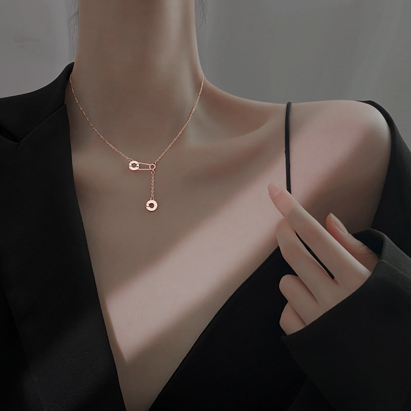 Sterling Silver Niche Design Pin Clavicle Chain