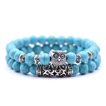 Color: Black gray - Natural Stone Intuitive Owl Bracelet