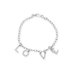 سوار من الذهب الأبيض عيار 10 قيراط مرصع بـ 1/6 قيراط من الألماس على شكل "حب" وسلسلة كبلية (لون H-I، نقاء I1-I2) - 7 بوصات