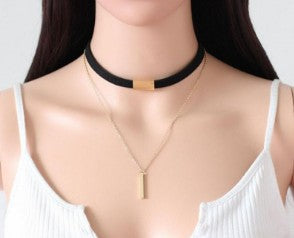 Color: Black + Silver - SUSENSTONE New Black Velvet  Gold Chain Choker Necklace