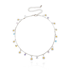 Colorful Gemstone Straight Tube Chain Necklace Women's Simple Temperament Painted Drip Glaze Flower Necklace