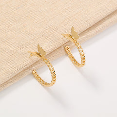 Shang Personality Geometric C-shaped Earrings Punk Metal Butterfly Ear Hoop Earrings