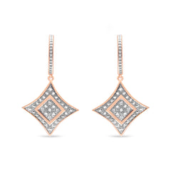 10K Rose Gold Plated Sterling Silver Round Cut Diamond Cushion Dangle Earrings (0.04 cttw, H-I Color, I2-I3 Clarity)