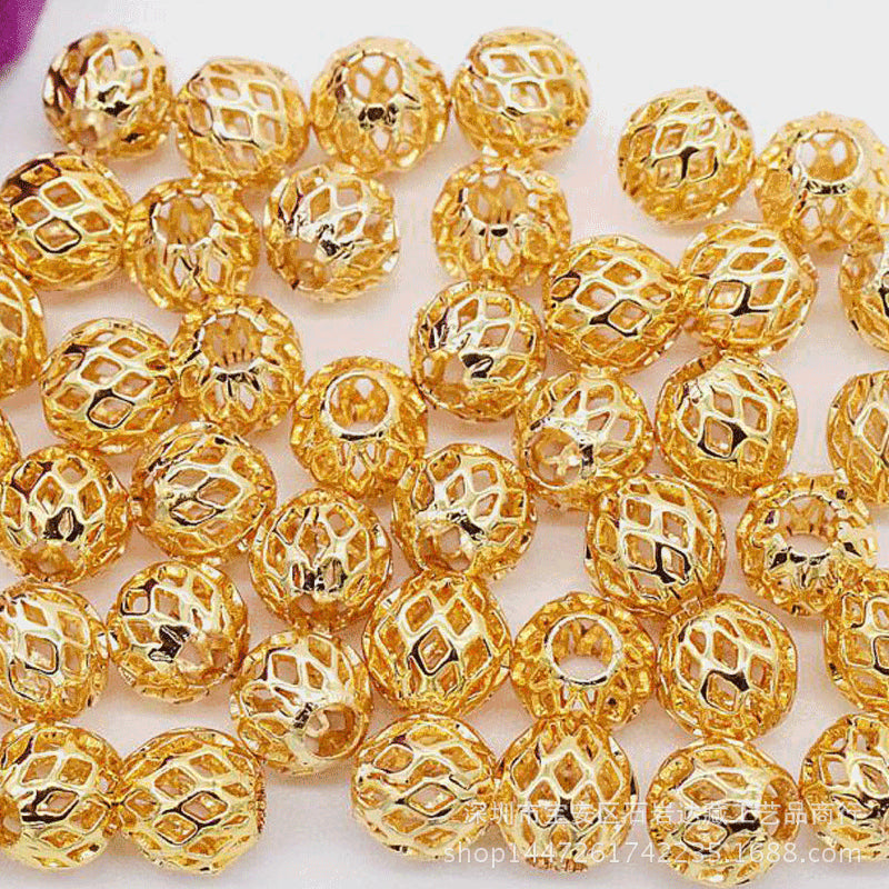 Color: Golden color, Model: 8mm - Golden  air ball does not fade loose beads separated beads to wear beads transfer beads hollow gold beads lasting color