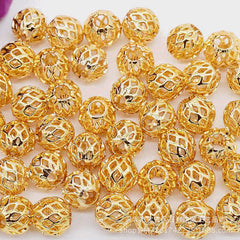 Color: Golden color, Model: 8mm - Golden  air ball does not fade loose beads separated beads to wear beads transfer beads hollow gold beads lasting color