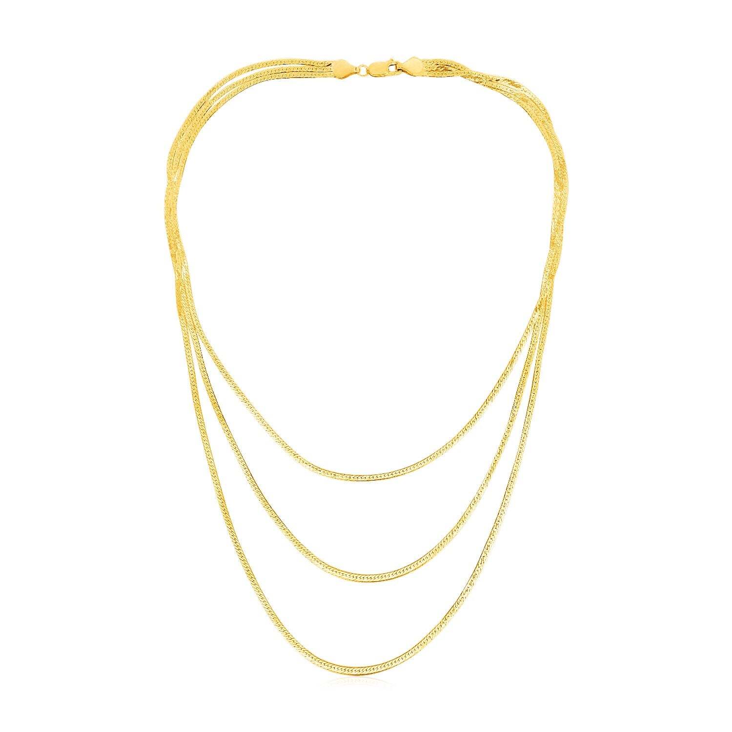 14k Yellow Gold Three Strand Herringbone Chain Necklace