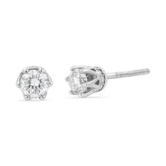 14K White Gold 1/2 Cttw Round Diamond 6 Prong Crown Stud Earrings (I-J Color, I1-I2 Clarity)