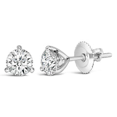 14K White Gold 1 1/2 Cttw 3-Prong Martini Set Brilliant Round-Cut Solitaire Lab Grown Diamond Screwback Stud Earrings (F-G Color, VS1-VS2 Clarity)