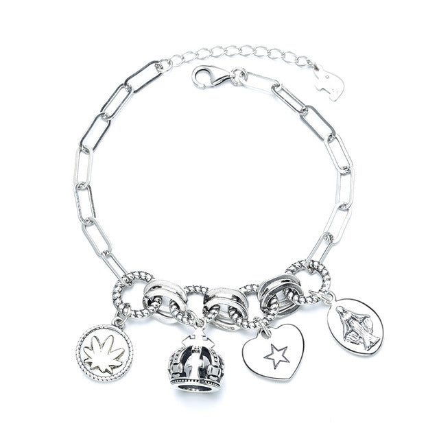 Sterling Silver Creative Heavy Industry Crown Multi-Style Bracelet