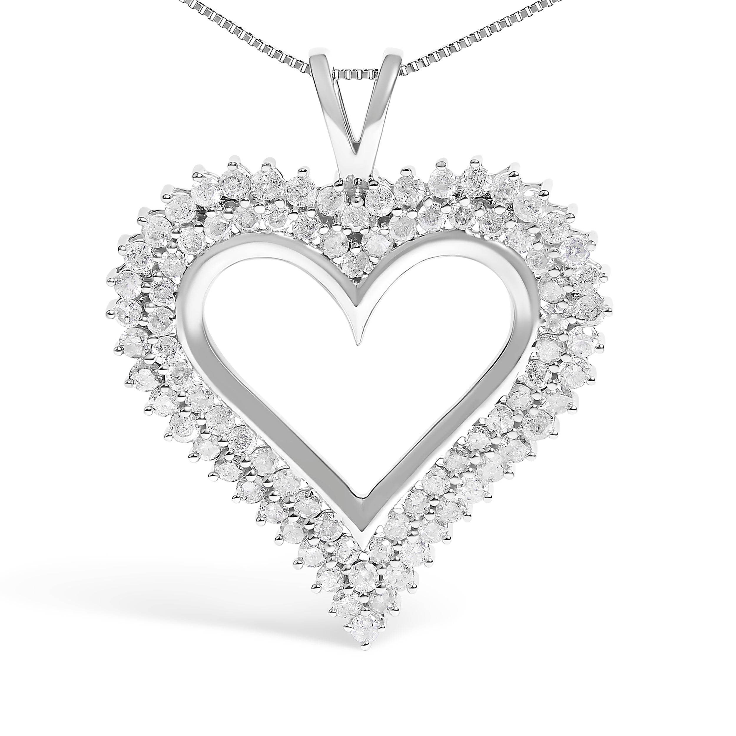 .925 Sterling Silver 3.00 Cttw Diamond Heart 18" Pendant Necklace (I-J Color, I2-I3 Clarity)