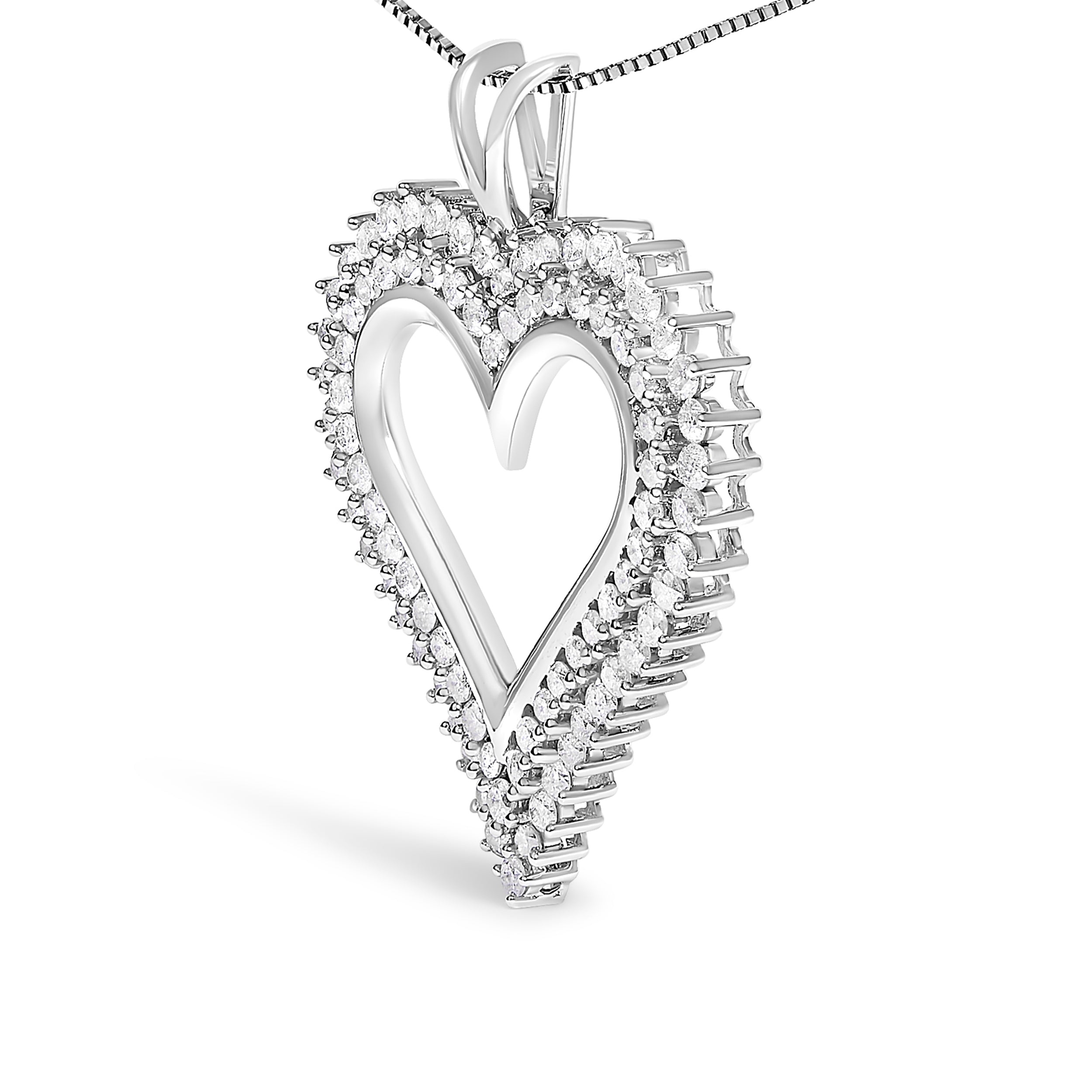 .925 Sterling Silver 3.00 Cttw Diamond Heart 18" Pendant Necklace (I-J Color, I2-I3 Clarity)