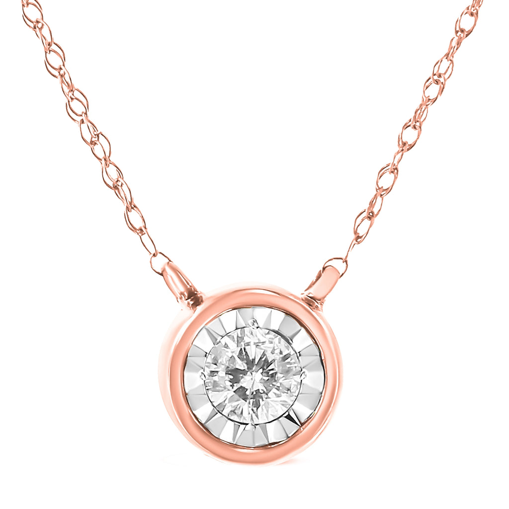10K Rose Gold 1/5 Cttw Round Brilliant-Cut Diamond Modern Bezel-Set Solitaire Pendant Necklace (J-K Color, I2-I3 Clarity) - 16" with 2" Extender