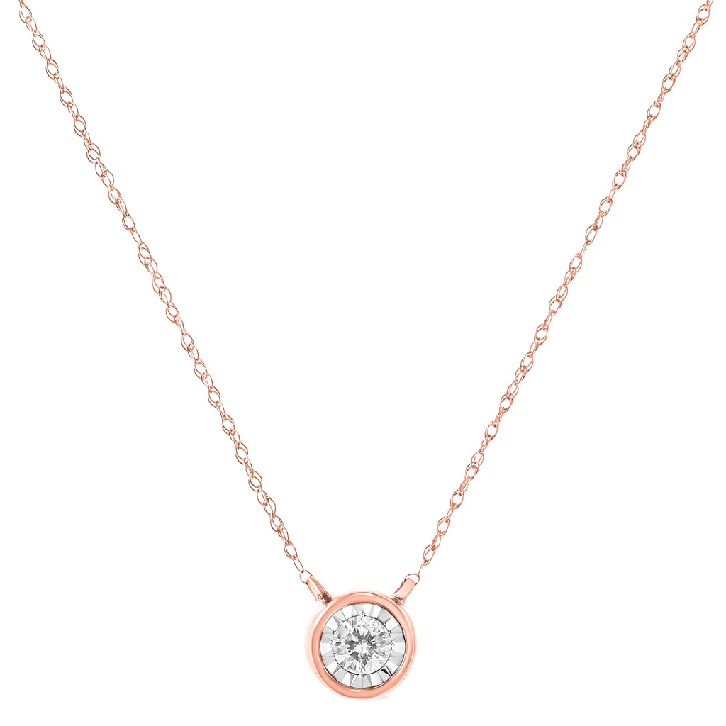 10K Rose Gold 1/5 Cttw Round Brilliant-Cut Diamond Modern Bezel-Set Solitaire Pendant Necklace (J-K Color, I2-I3 Clarity) - 16" with 2" Extender