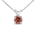 10K White Gold 1/4 Cttw Round Brilliant Cut Lab Grown Pink Diamond 4-Prong Solitaire Pendant Necklace (Pink Color, VS2-SI1 Clarity) 18"