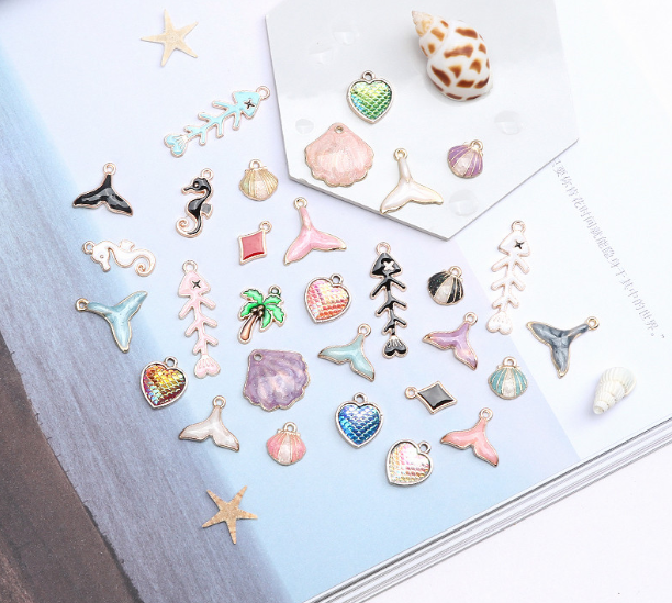 Style: 11 - Alloy Drop Oil Marine Series Pendant Handmade Material Pack Ear Stud Earrings Ear clip Ear Accessories DIY Accessories